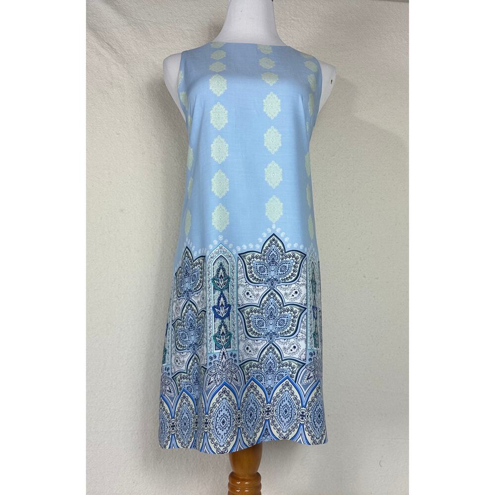 Pink Owl Boho Rayon Medallion Shift Dress SZ M Powder Blue